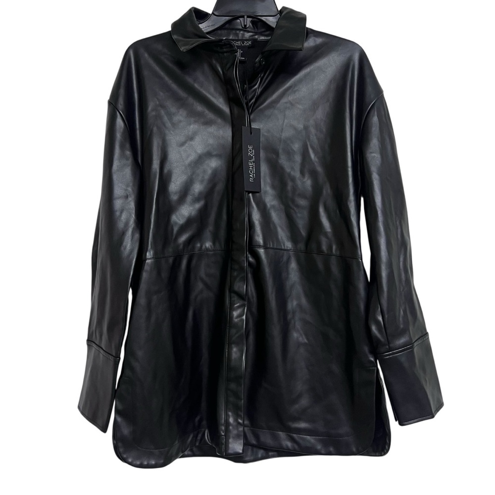 NWT Rachel Zoe Black Faux Leather Shirt Jacket Small Minimalist Old Money
